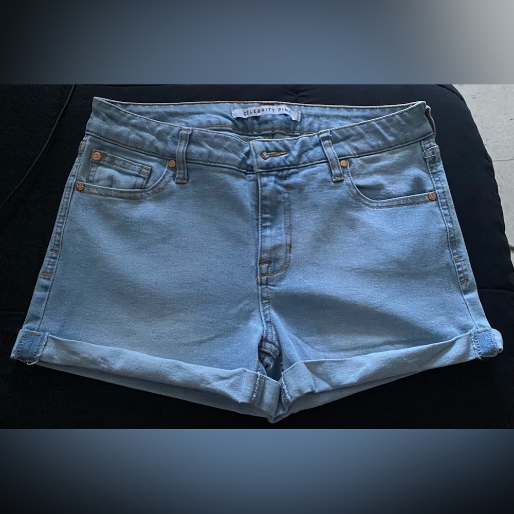 Denim light wash high waisted mini shorts
